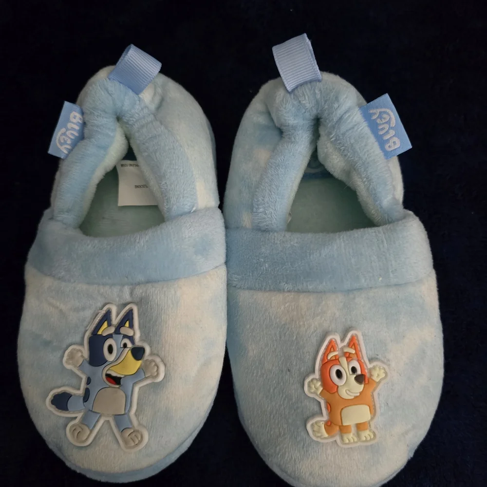 Bluey Kids Plush Slip-On Slippers in Light Blue - Soft Indoor Shoes